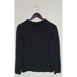 Ann Taylor Sz Small 100% Cashmere Black Wide Mock Neck LS Sweater Classic Luxury